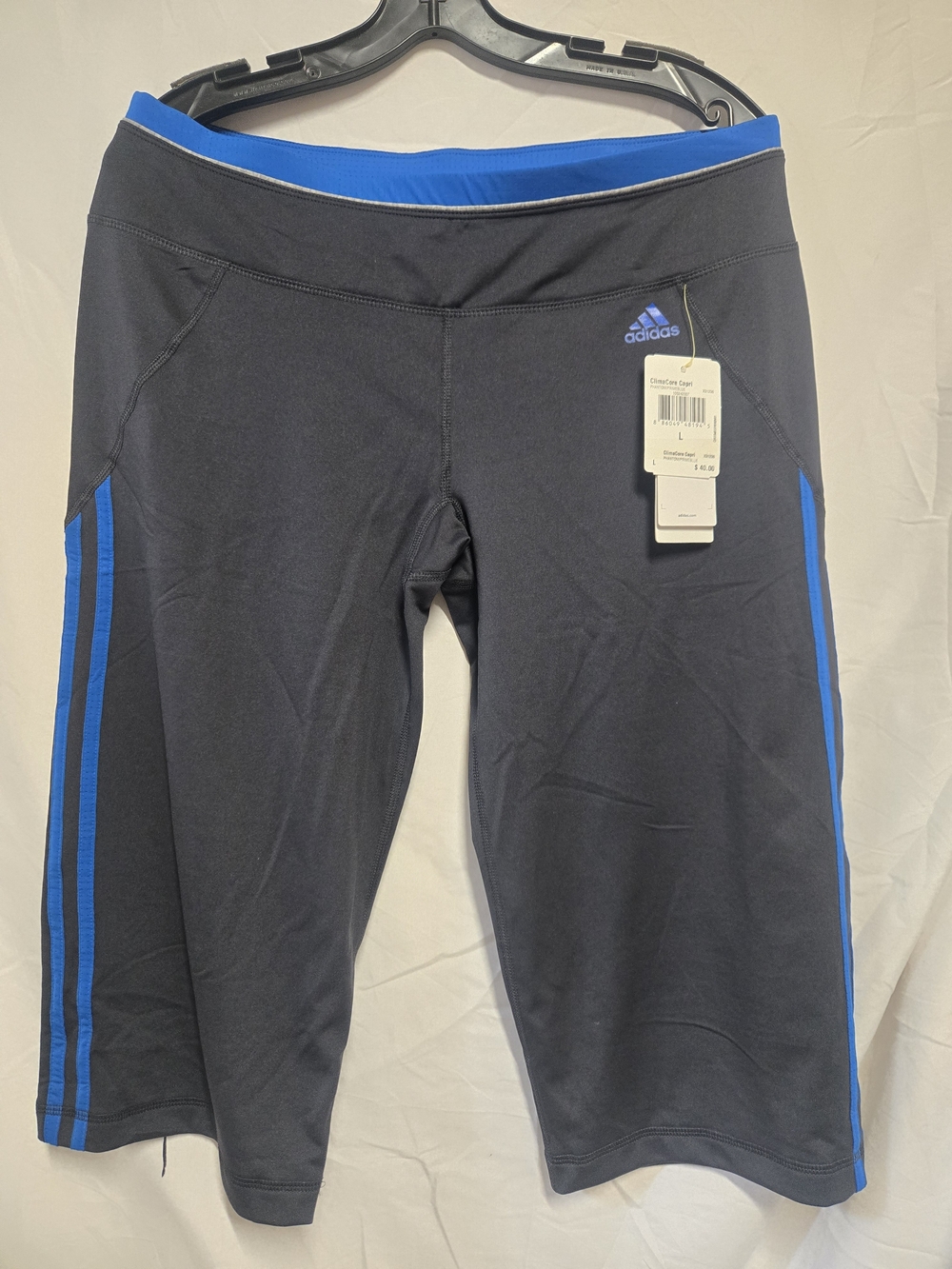 adidas Black and Blue Cropped Athletic Capris